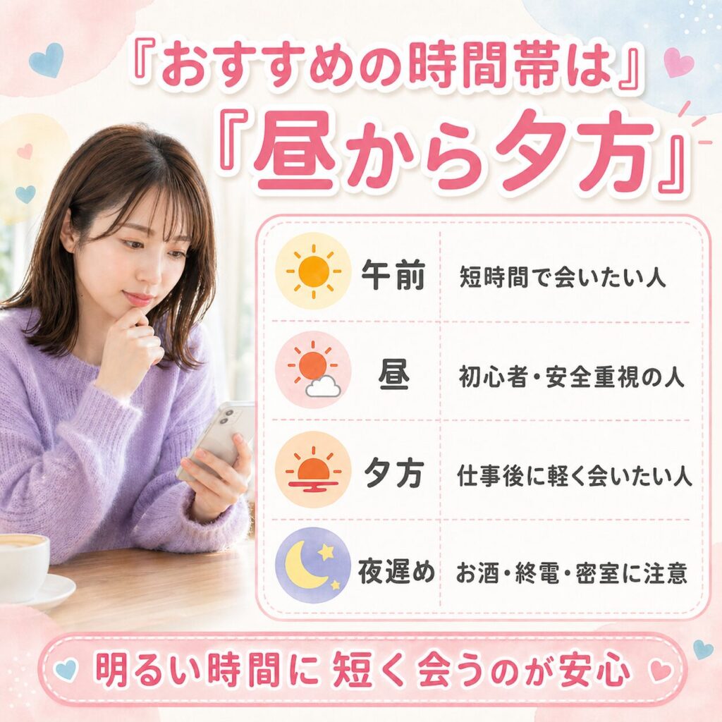 昼間 深夜 デート 初めまして マッチングアプリ