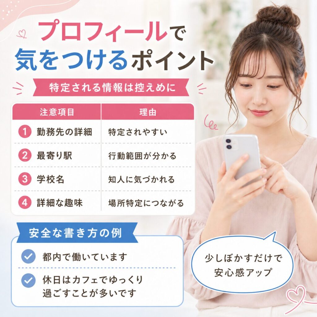 マッチングアプリ 身バレ対策 プロフィール 書き方