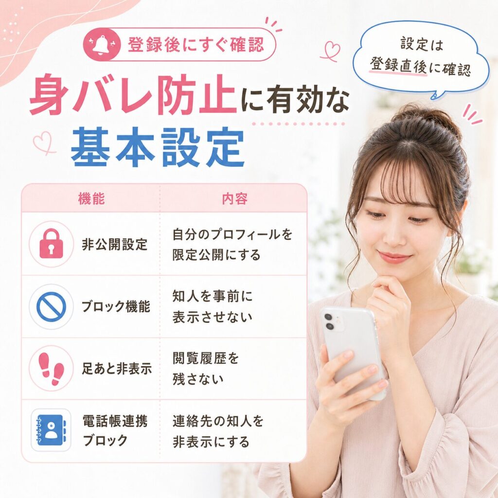 マッチングアプリ 身バレ対策 機能 非公開
