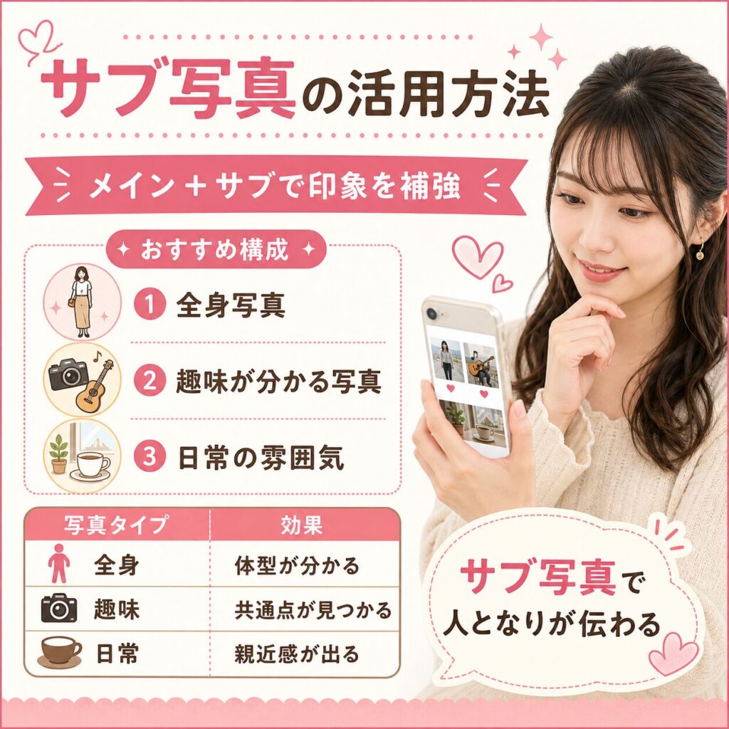 マッチングアプリ プロフィール サブ写真