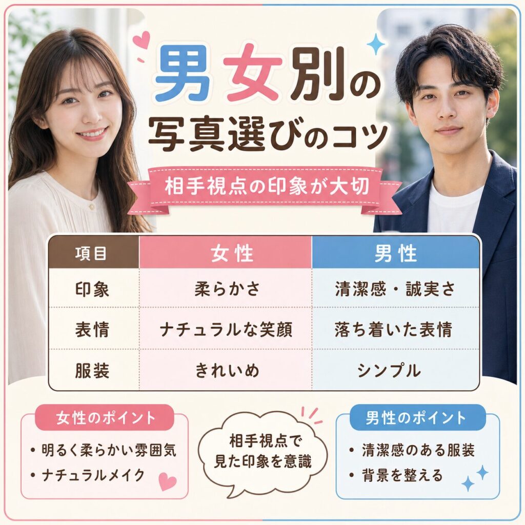 マッチングアプリ プロフ写真 男性 女性