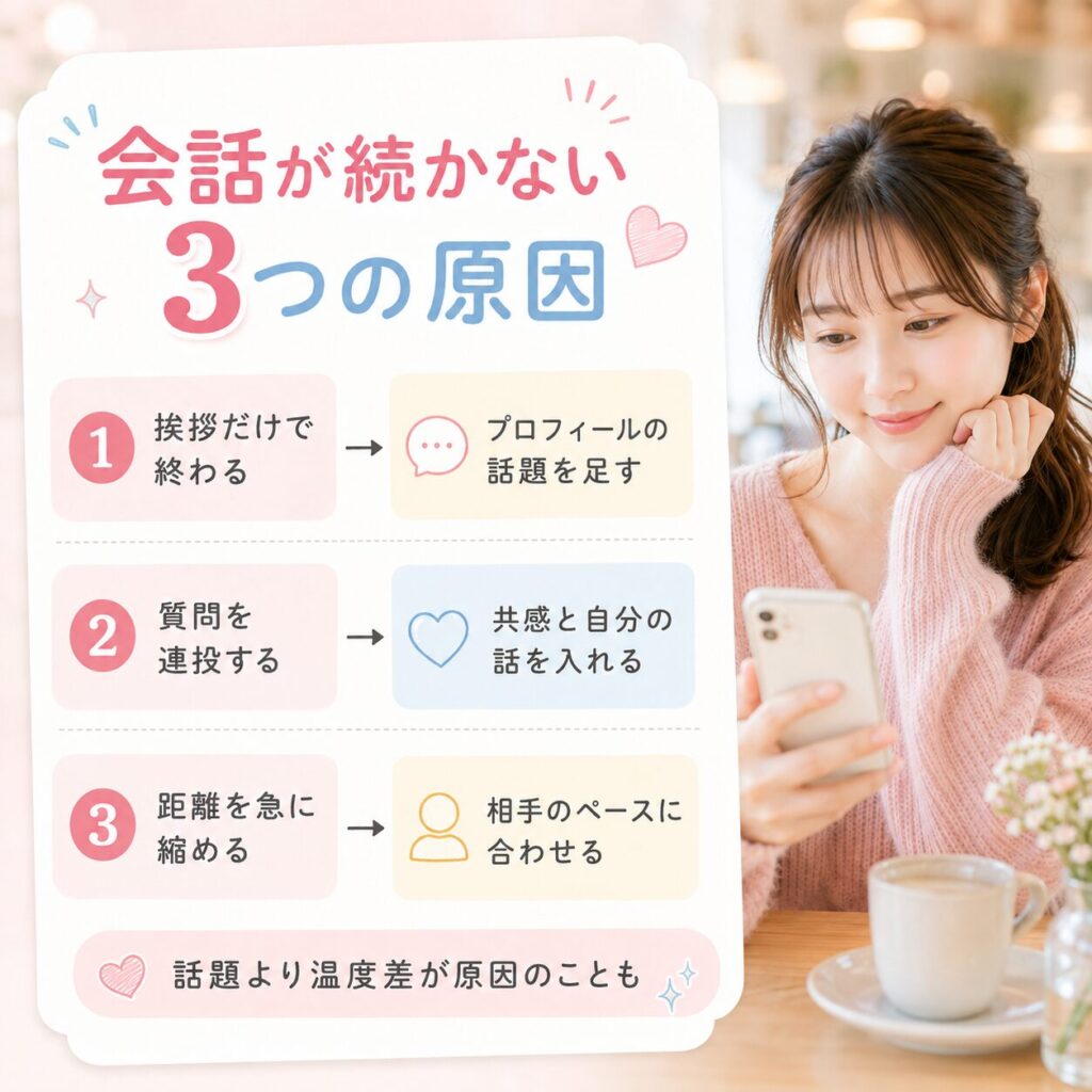 マッチングアプリ 会話 続かない